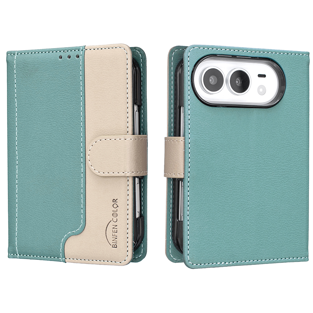 BINFEN COLOR for iPhone Duo Leather Case Splicing Color RFID Blocking Wallet Stand Phone Cover - Green