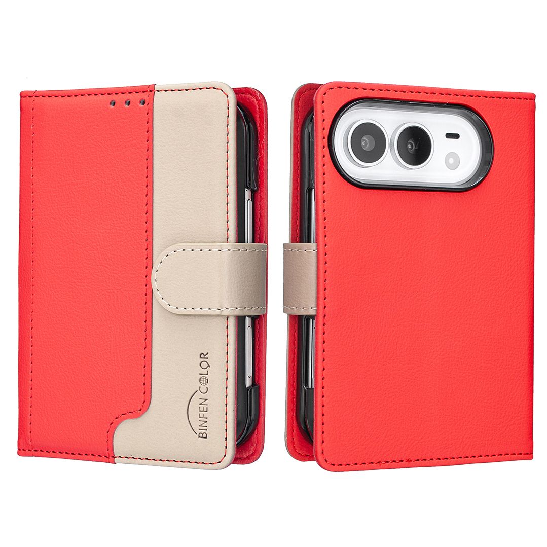 BINFEN COLOR for iPhone Duo Leather Case Splicing Color RFID Blocking Wallet Stand Phone Cover - Red