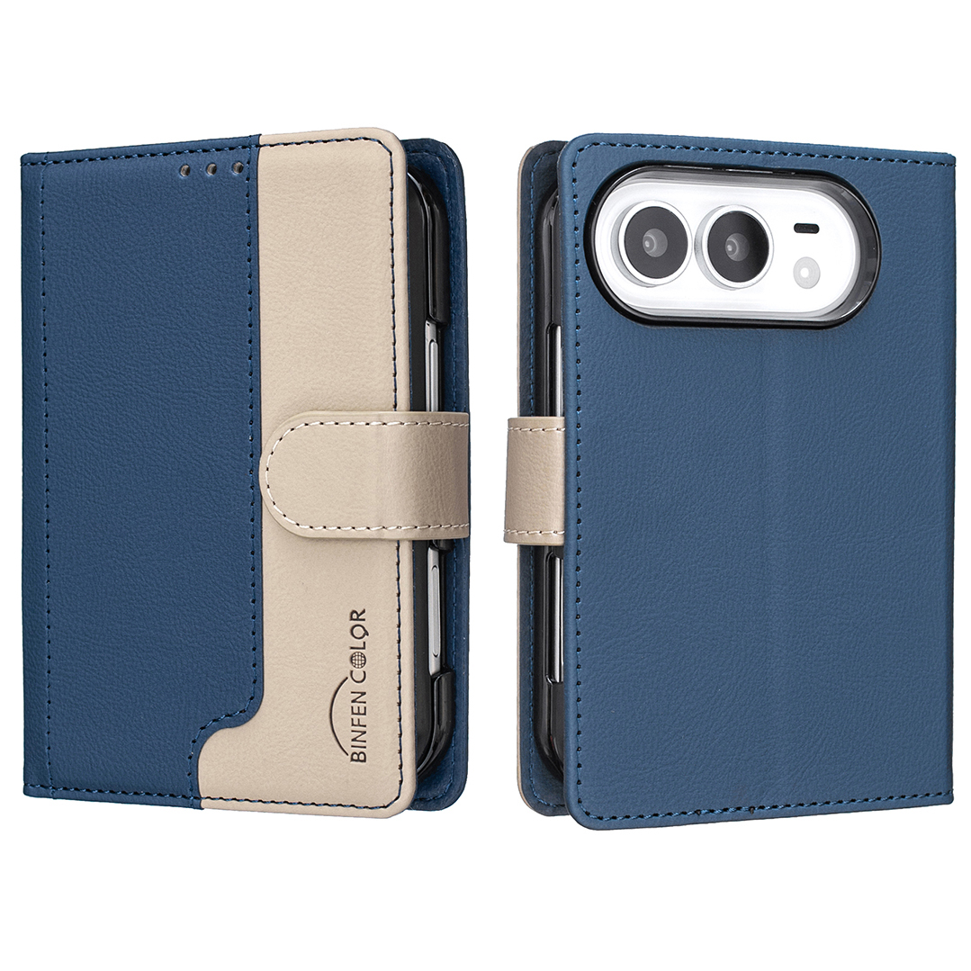 BINFEN COLOR for iPhone Duo Leather Case Splicing Color RFID Blocking Wallet Stand Phone Cover - Blue