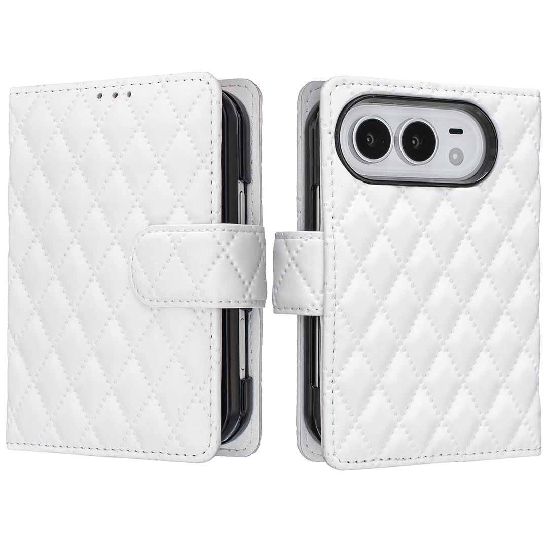 BINFEN COLOR for iPhone Duo BF Style-14 Case Rhombus Phone Leather Cover Stand - White