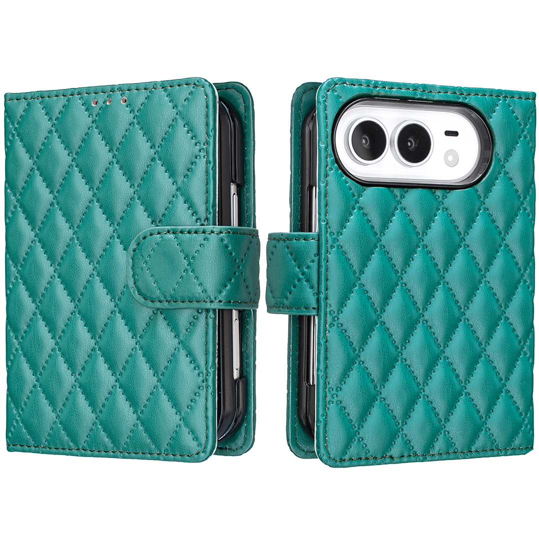 BINFEN COLOR for iPhone Duo BF Style-14 Case Rhombus Phone Leather Cover Stand - Green