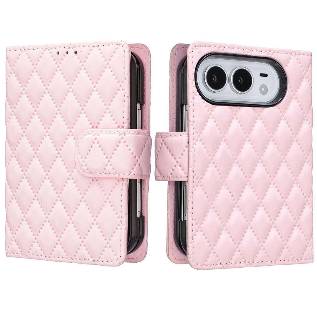 BINFEN COLOR for iPhone Duo BF Style-14 Case Rhombus Phone Leather Cover Stand - Pink