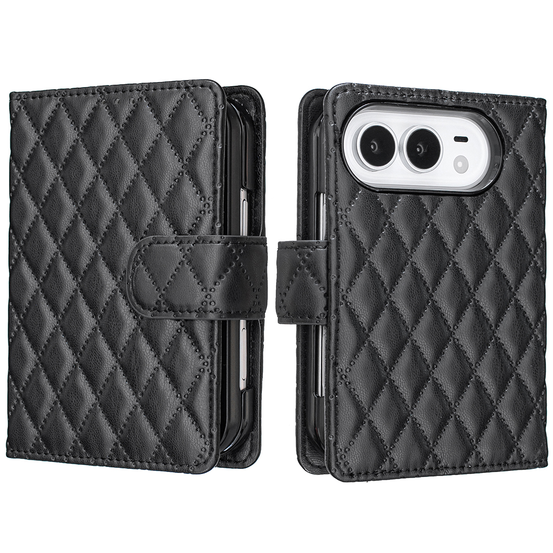 BINFEN COLOR for iPhone Duo BF Style-14 Case Rhombus Phone Leather Cover Stand - Black