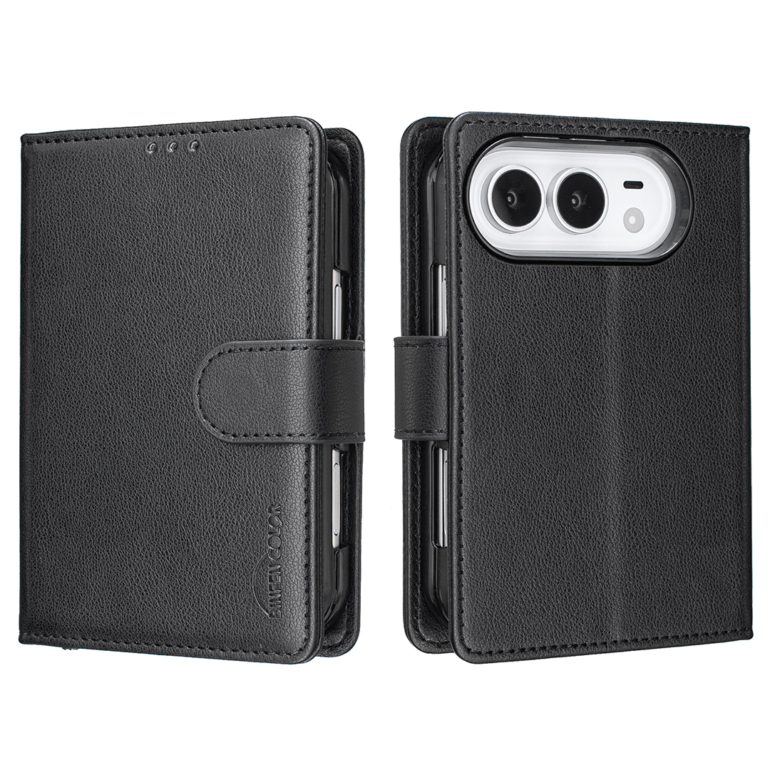BINFEN COLOR for iPhone Duo BF32 Leather Case Wallet RFID Blocking Phone Cover - Black