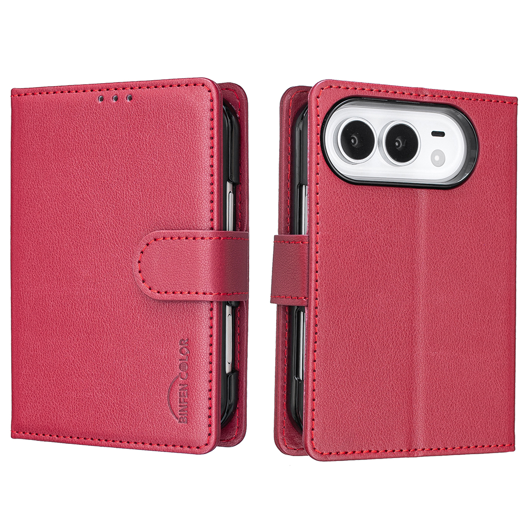 BINFEN COLOR for iPhone Duo BF32 Leather Case Wallet RFID Blocking Phone Cover - Red