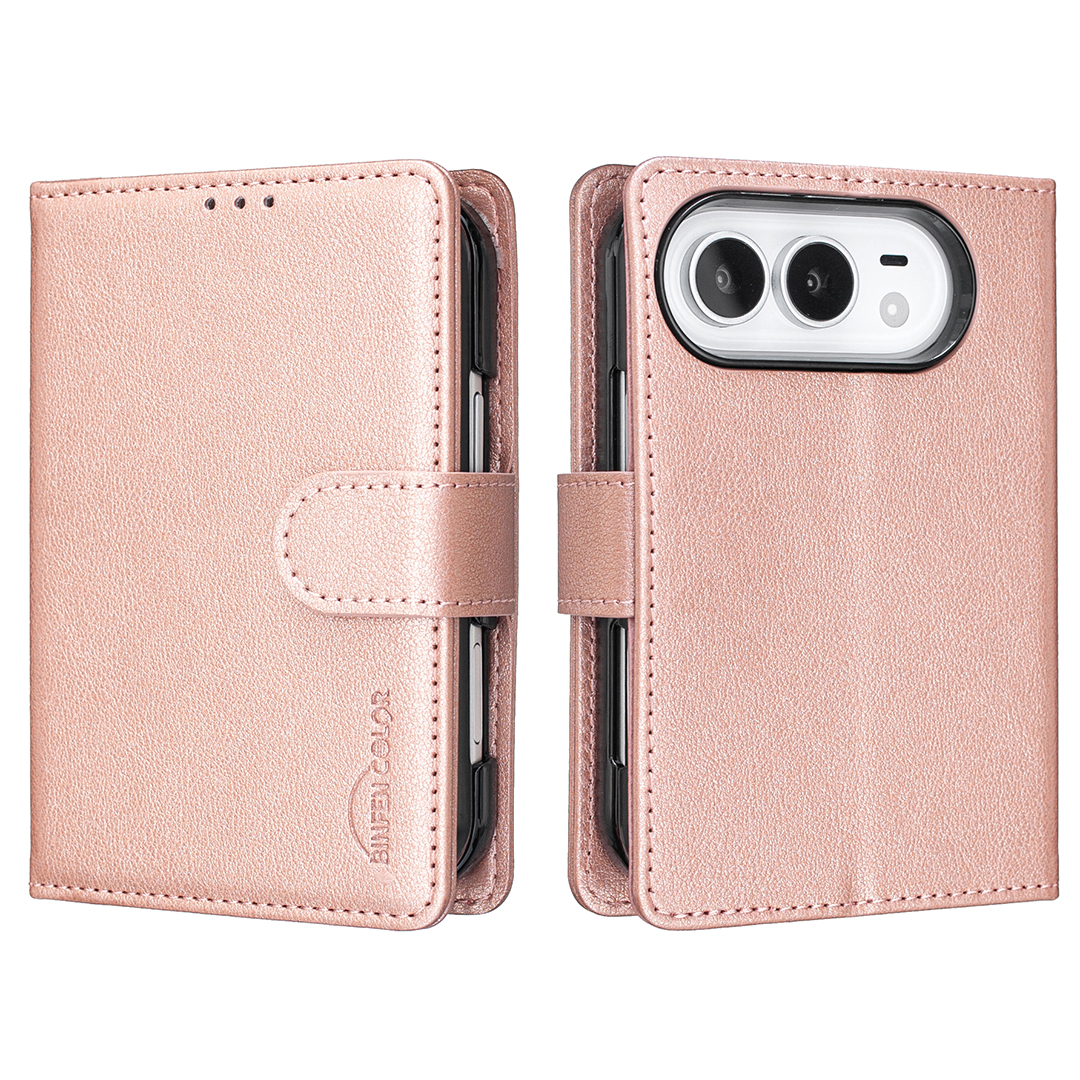 BINFEN COLOR for iPhone Duo BF32 Leather Case Wallet RFID Blocking Phone Cover - Rose Gold