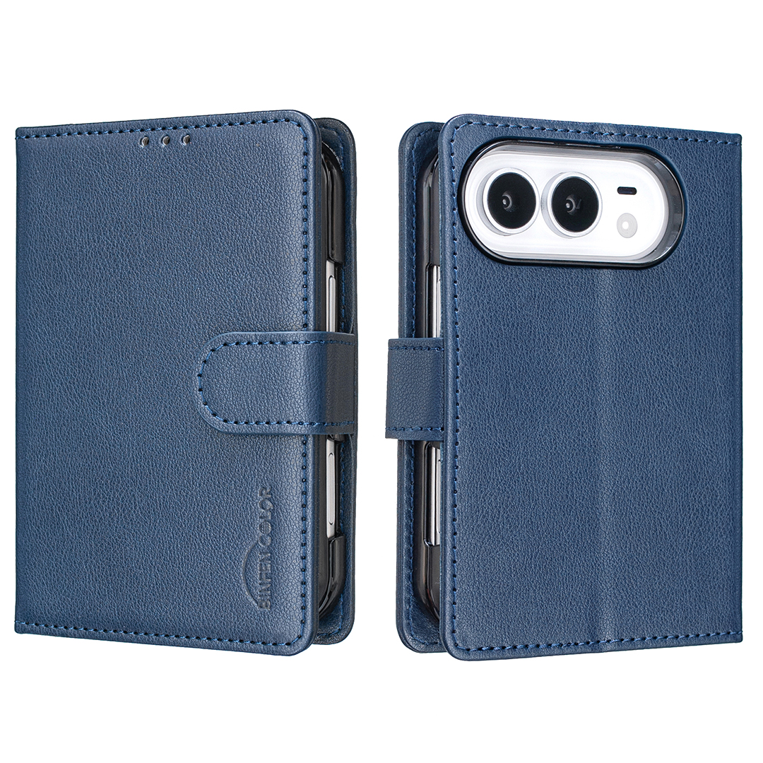 BINFEN COLOR for iPhone Duo BF32 Leather Case Wallet RFID Blocking Phone Cover - Blue