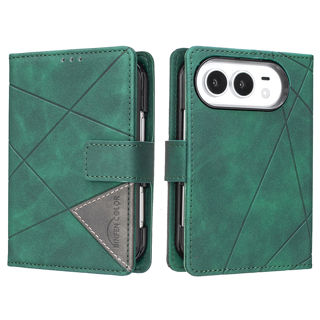 BINFEN COLOR for iPhone Duo Phone Case Wallet Stand Geometry Imprinted Leather Cover - Green