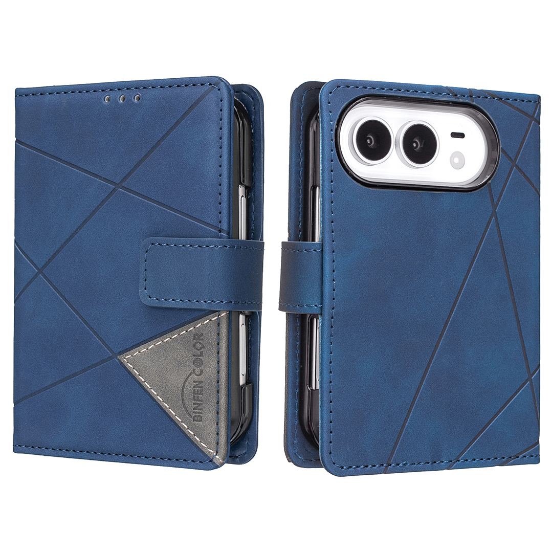 BINFEN COLOR for iPhone Duo Phone Case Wallet Stand Geometry Imprinted Leather Cover - Blue