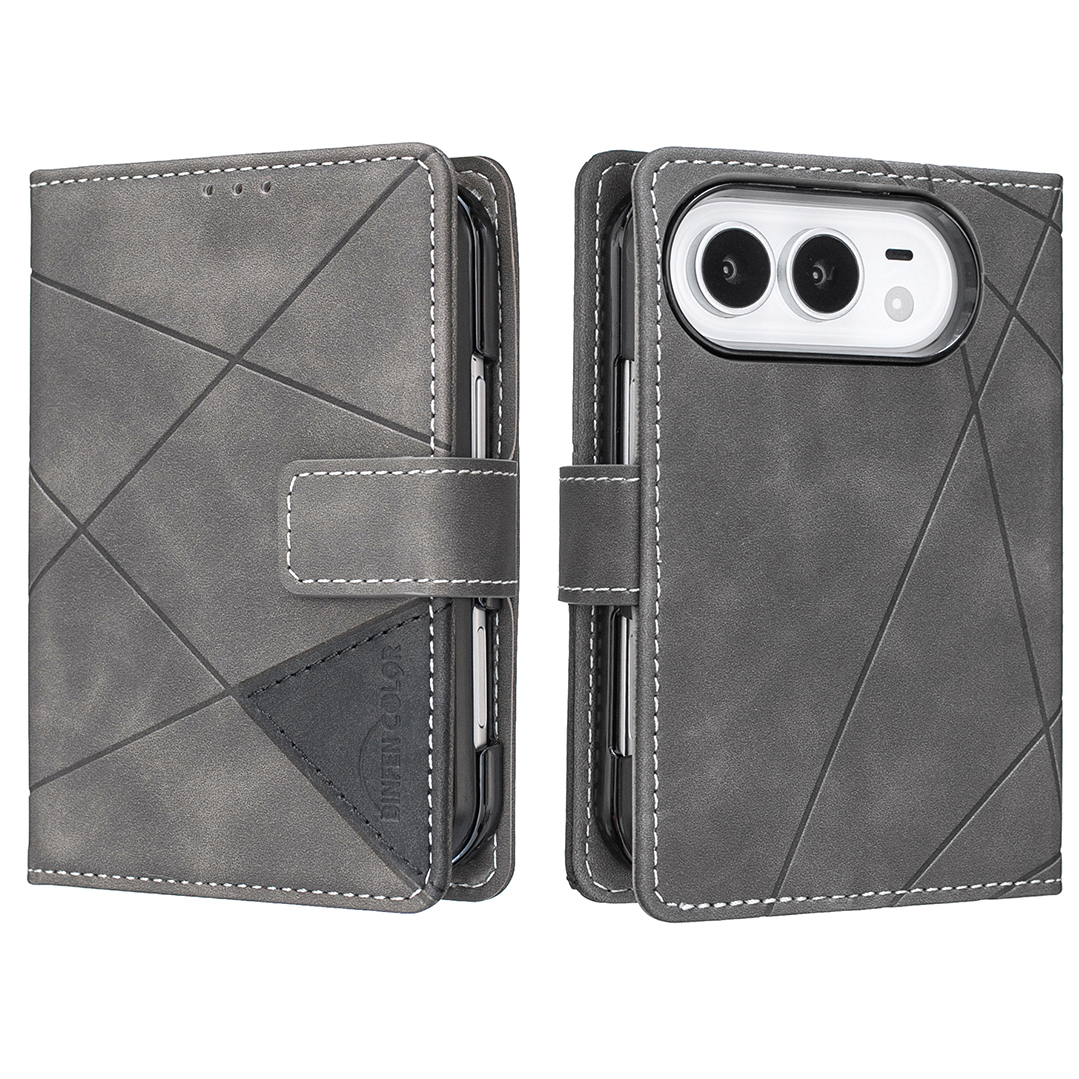 BINFEN COLOR for iPhone Duo Phone Case Wallet Stand Geometry Imprinted Leather Cover - Grey
