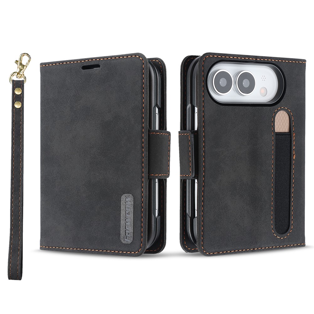 FORWENW F11 for iPhone Duo Case PU Leather Card Slots Stand Phone Cover with Wrist Strap - Black