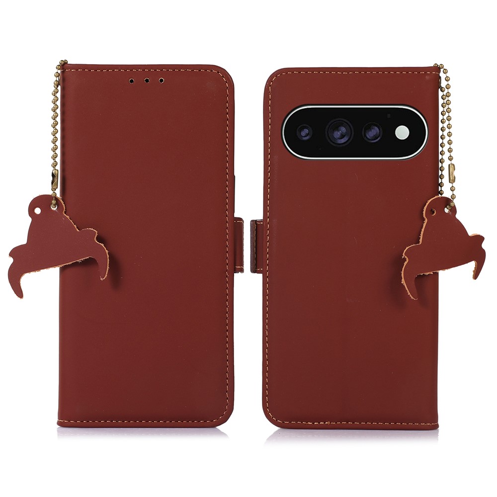 For Google Pixel 11 Pro  /  11 Wallet Case Anti-Drop Genuine Cow Leather Phone Cover RFID Blocking - Coffee