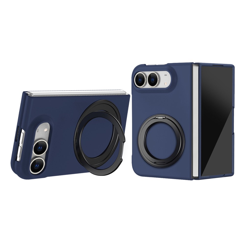 For iPhone Duo Magnetic Case Ring Kickstand Hard PC Cover with Tempered Glass Screen Film - Sapphire