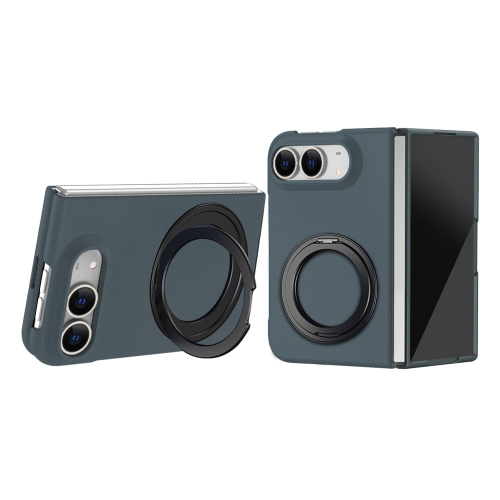 For iPhone Duo Magnetic Case Ring Kickstand Hard PC Cover with Tempered Glass Screen Film - Green