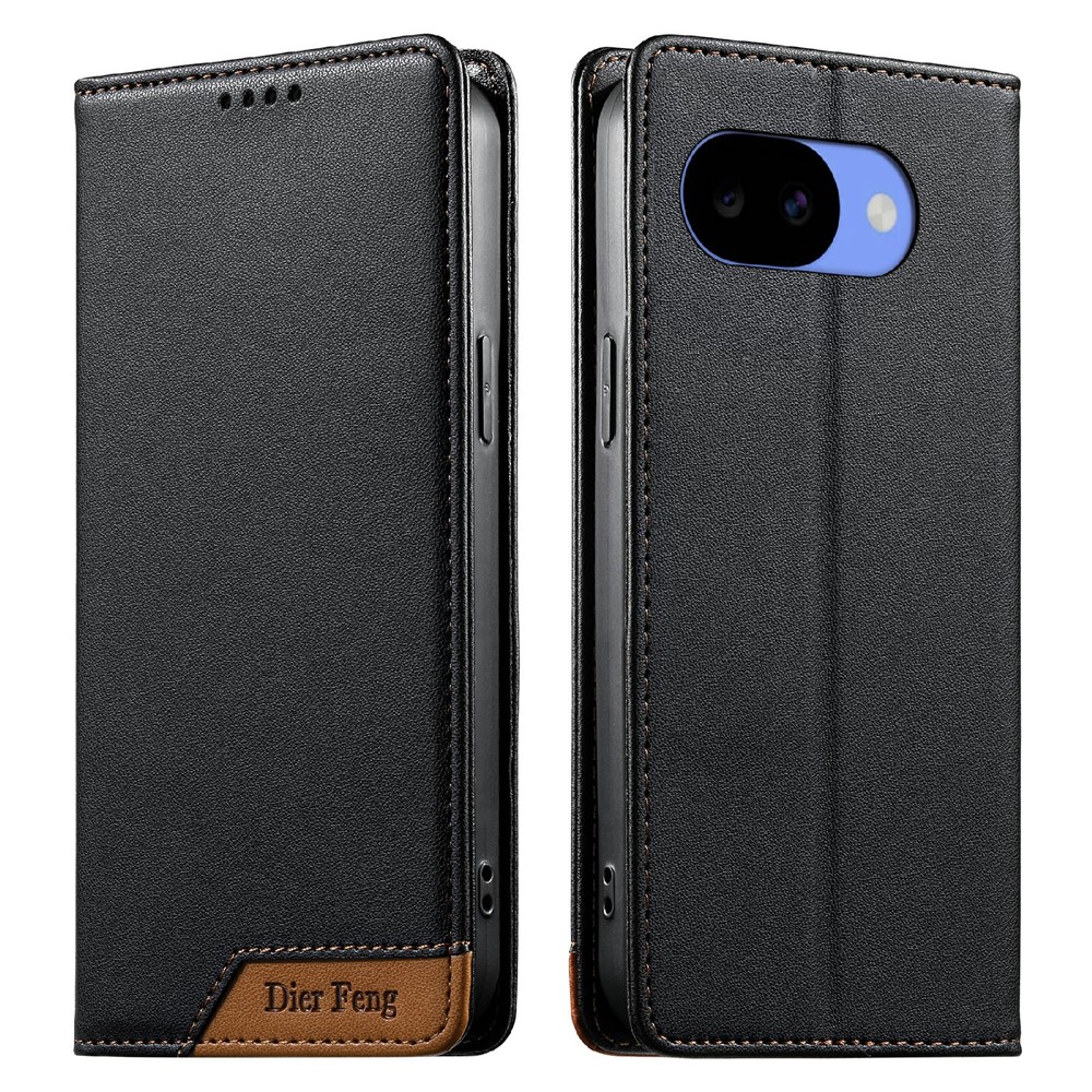 DIERFENG DF-018 For Google Pixel 11a Case RFID Blocking Wallet Leather Phone Cover with Color Splicing Logo Corner - Black