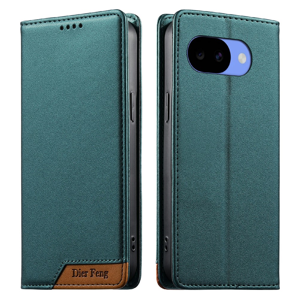 DIERFENG DF-018 For Google Pixel 11a Case RFID Blocking Wallet Leather Phone Cover with Color Splicing Logo Corner - Green
