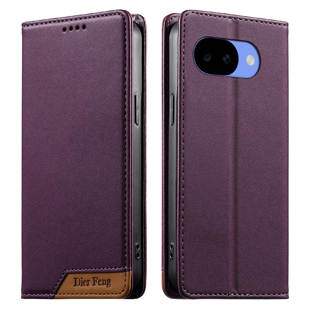 DIERFENG DF-018 For Google Pixel 11a Case RFID Blocking Wallet Leather Phone Cover with Color Splicing Logo Corner - Purple