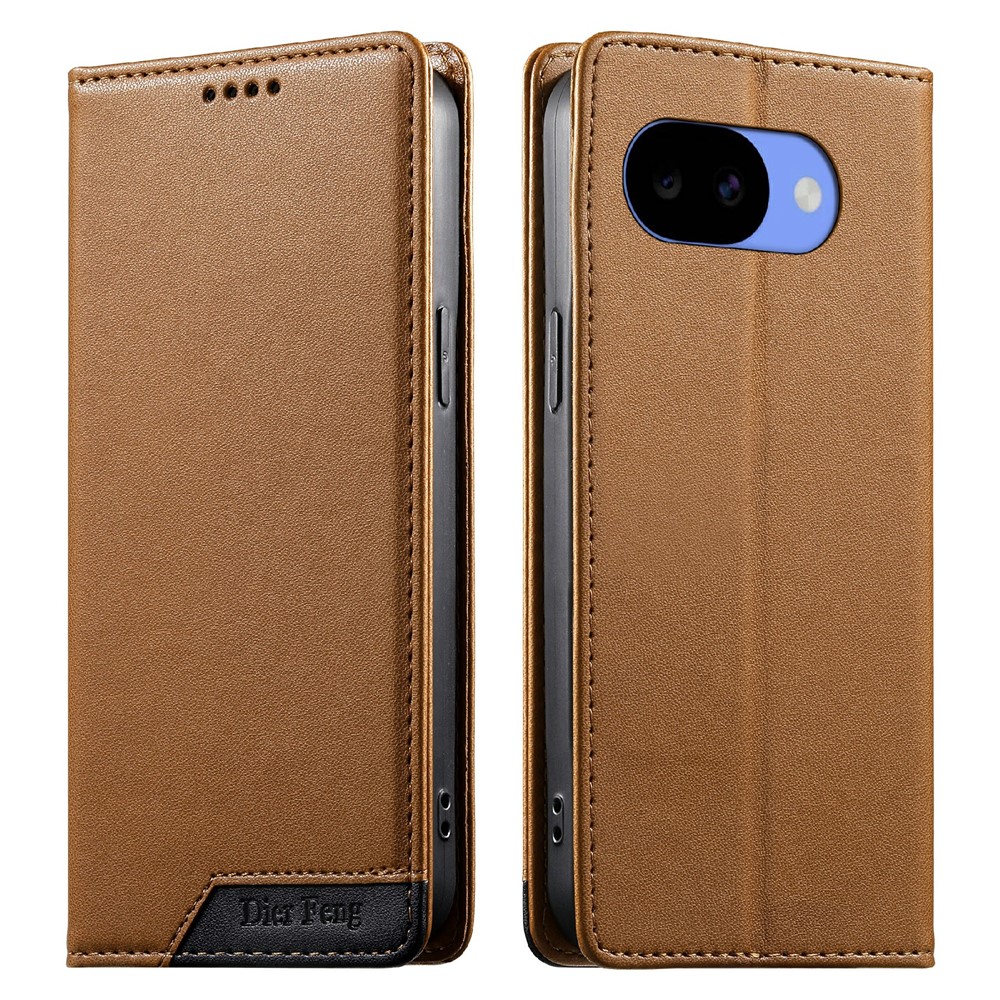 DIERFENG DF-018 For Google Pixel 11a Case RFID Blocking Wallet Leather Phone Cover with Color Splicing Logo Corner - Brown