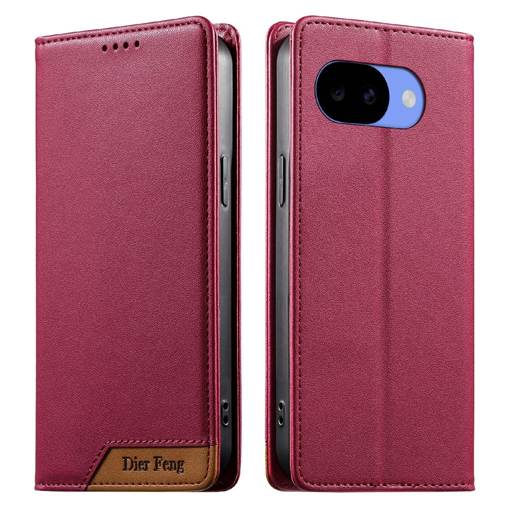 DIERFENG DF-018 For Google Pixel 11a Case RFID Blocking Wallet Leather Phone Cover with Color Splicing Logo Corner - Red