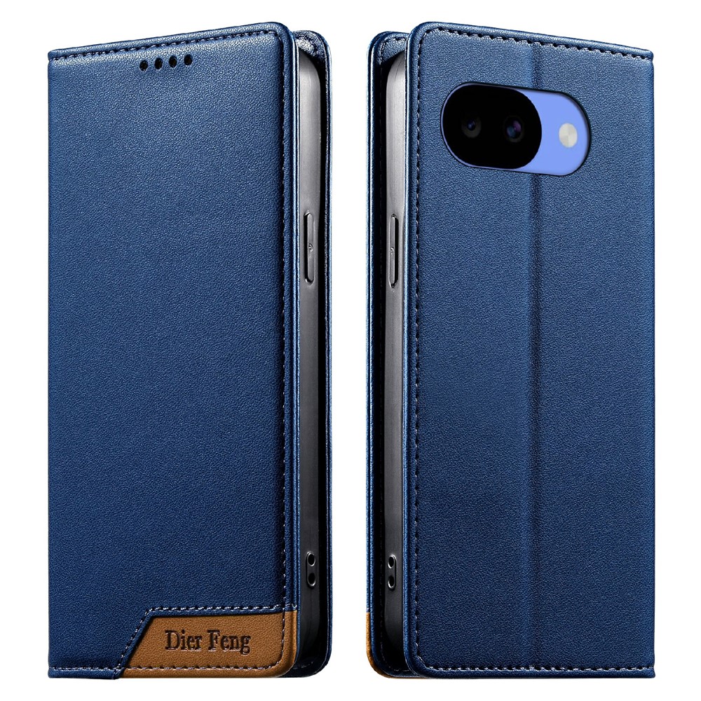 DIERFENG DF-018 For Google Pixel 11a Case RFID Blocking Wallet Leather Phone Cover with Color Splicing Logo Corner - Blue