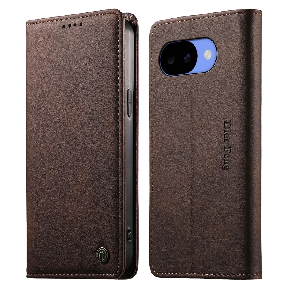 DIERFENG DF-019 For Google Pixel 11a Leather Wallet Case Magnetic Flip Cover with Card Slots RFID Blocking - Dark Brown
