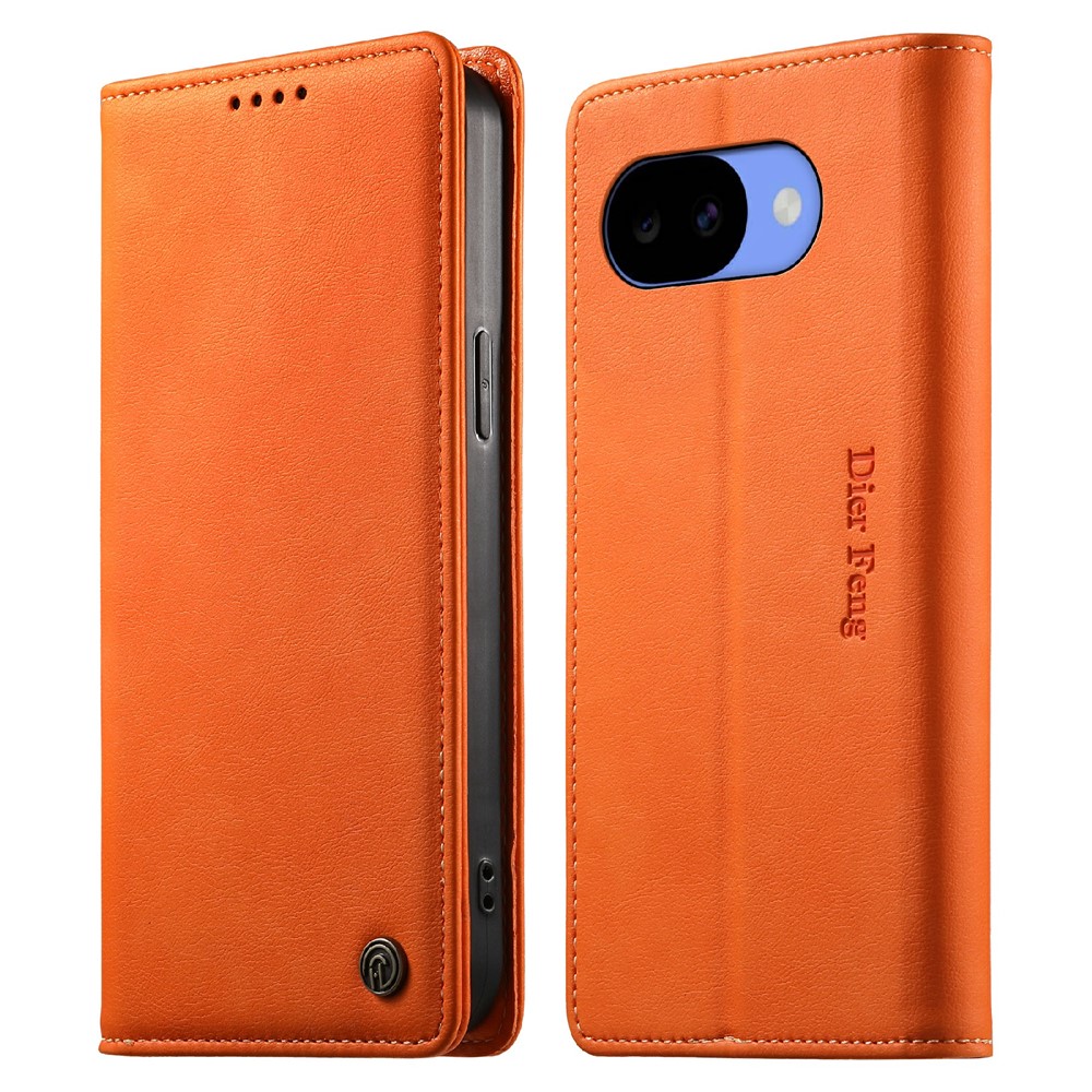 DIERFENG DF-019 For Google Pixel 11a Leather Wallet Case Magnetic Flip Cover with Card Slots RFID Blocking - Orange