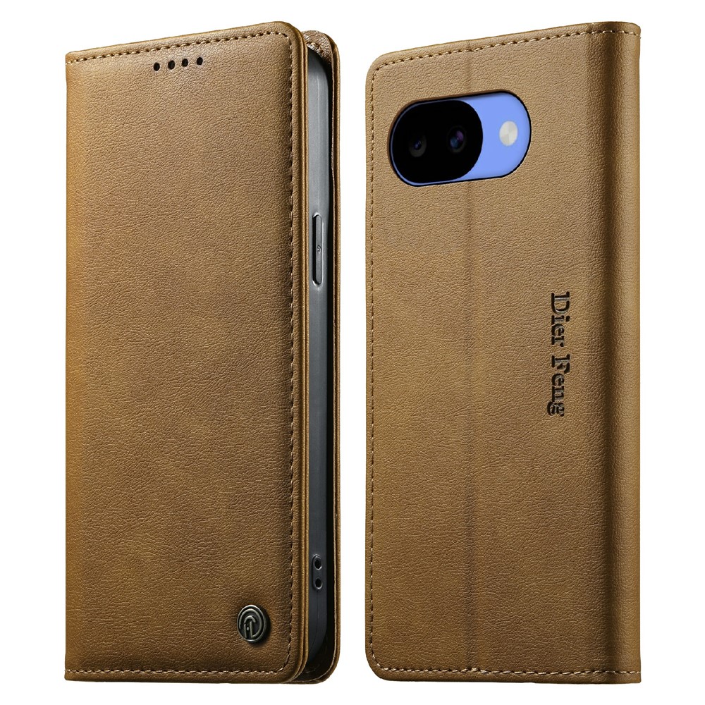 DIERFENG DF-019 For Google Pixel 11a Leather Wallet Case Magnetic Flip Cover with Card Slots RFID Blocking - Light Brown