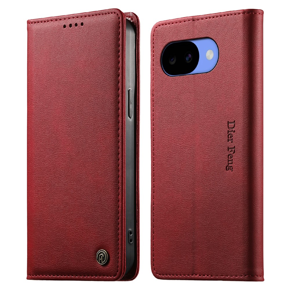 DIERFENG DF-019 For Google Pixel 11a Leather Wallet Case Magnetic Flip Cover with Card Slots RFID Blocking - Red