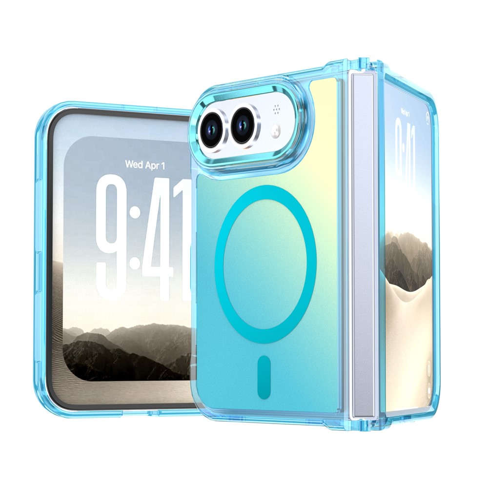 For iPhone Duo Magnetic Case Cute Fluorescent Design TPU Phone Back Cover - Blue