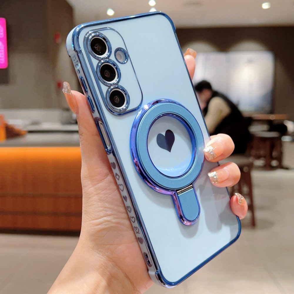 For Samsung Galaxy A16 5G / 4G Case Kickstand Electroplating Love Printing TPU Back Cover - Blue
