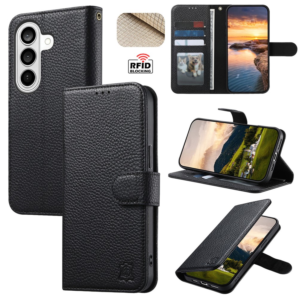 For Samsung Galaxy S25 Case RFID Blocking Wallet Split Leather Phone Cover - Black