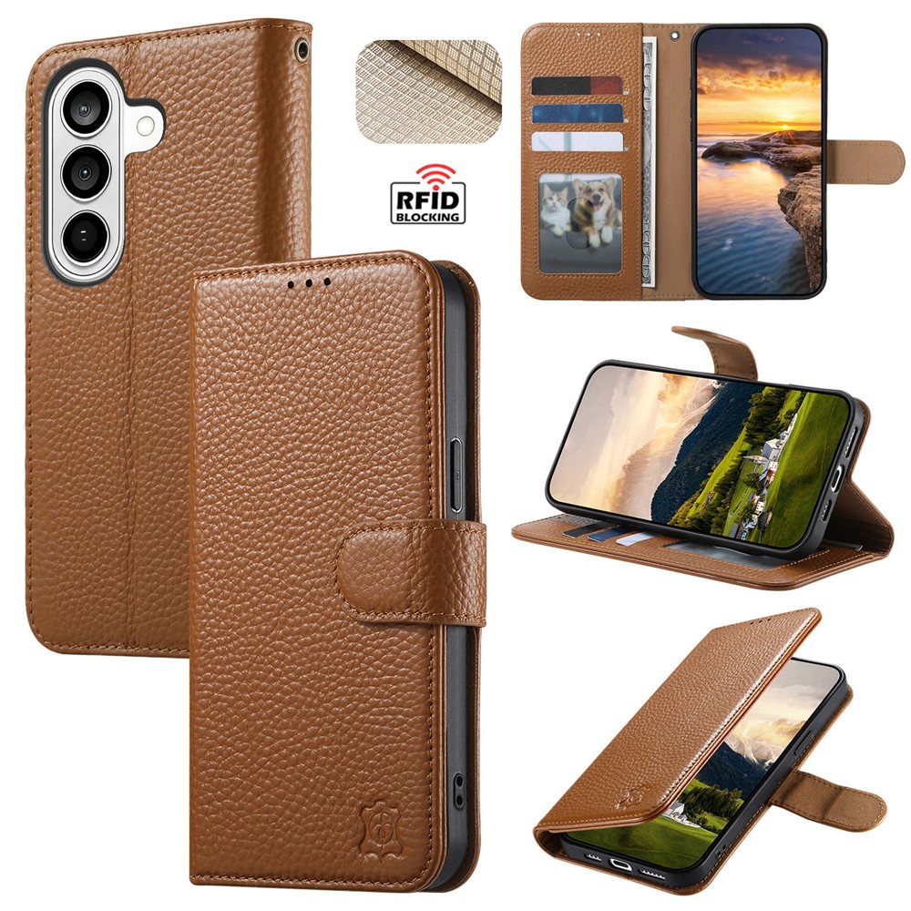 For Samsung Galaxy A27 5G Case RFID Blocking Wallet Split Leather Phone Cover - Brown