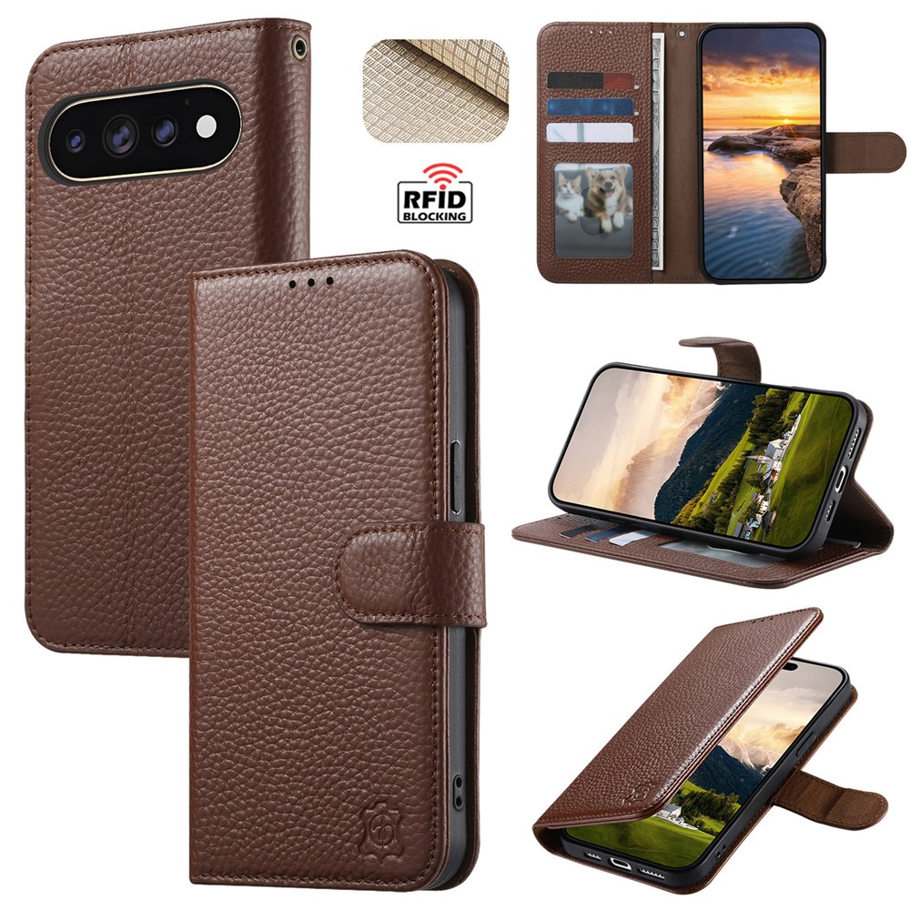 For Google Pixel 11 Pro / Pixel 11 Case RFID Blocking Wallet Split Leather Phone Cover - Dark Brown