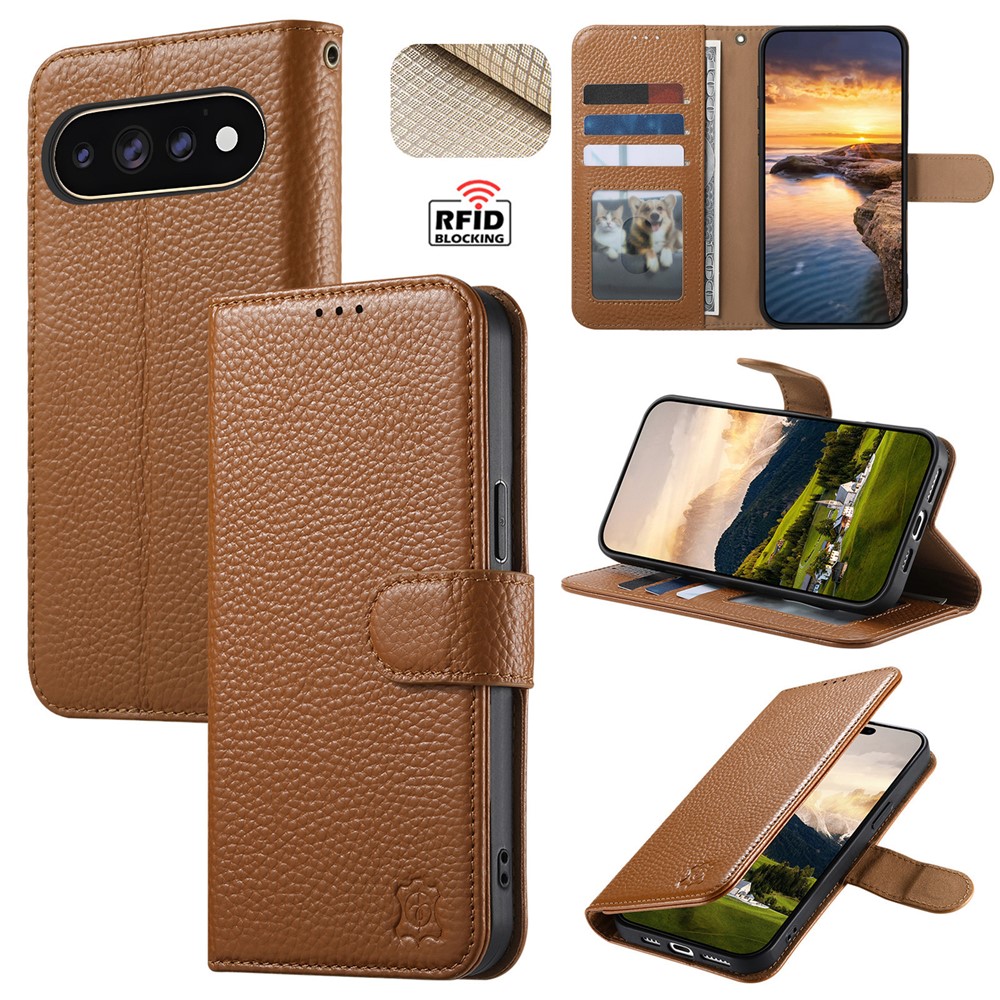 For Google Pixel 11 Pro / Pixel 11 Case RFID Blocking Wallet Split Leather Phone Cover - Brown
