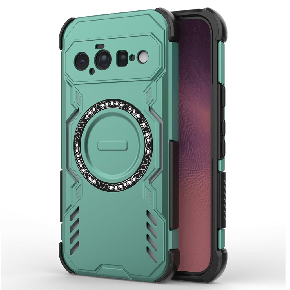 For Google Pixel 11 Magnetic Case Butterfly Armor Hollow Heat Dissipation PC + TPU Phone Cover - Green