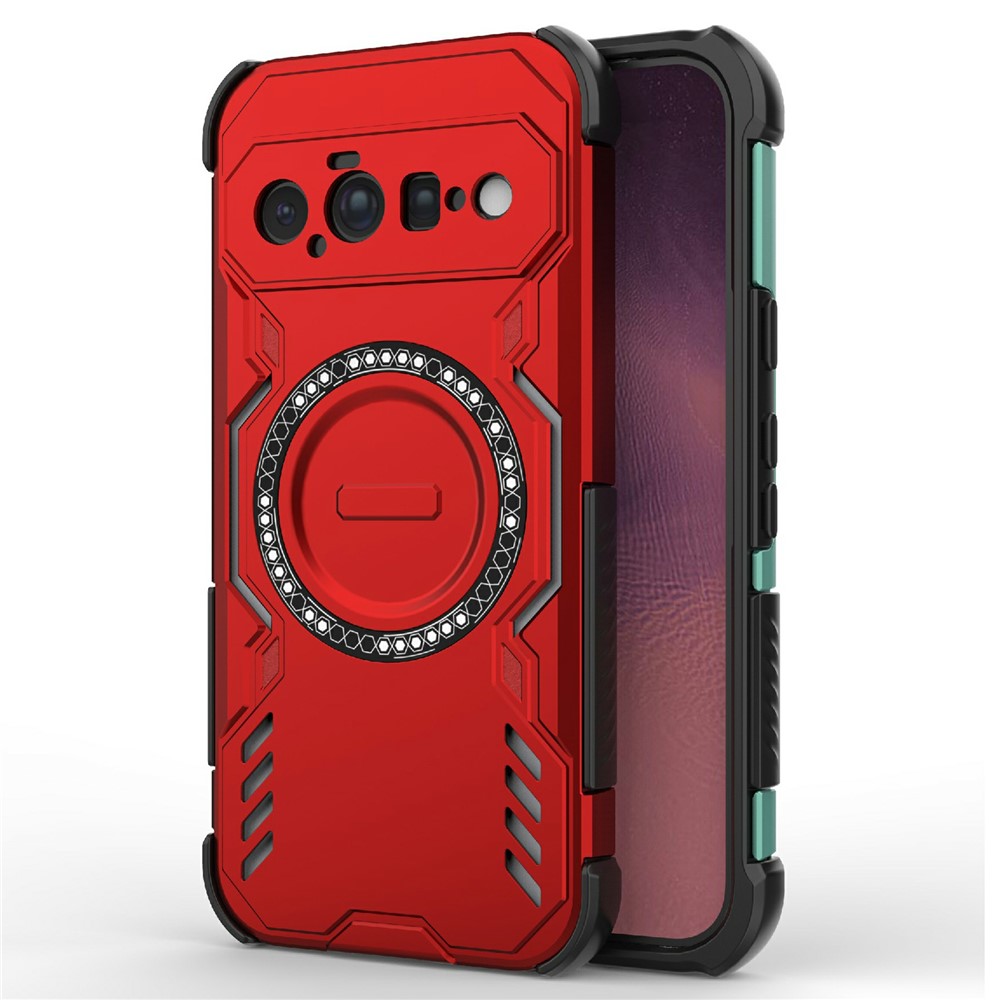 For Google Pixel 11 Magnetic Case Butterfly Armor Hollow Heat Dissipation PC + TPU Phone Cover - Red