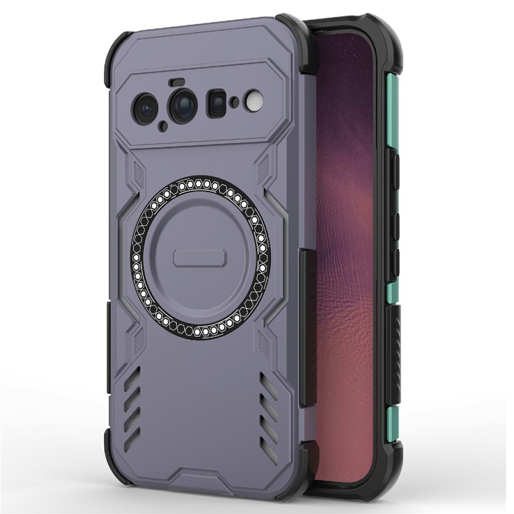 For Google Pixel 11 Magnetic Case Butterfly Armor Hollow Heat Dissipation PC + TPU Phone Cover - Purple