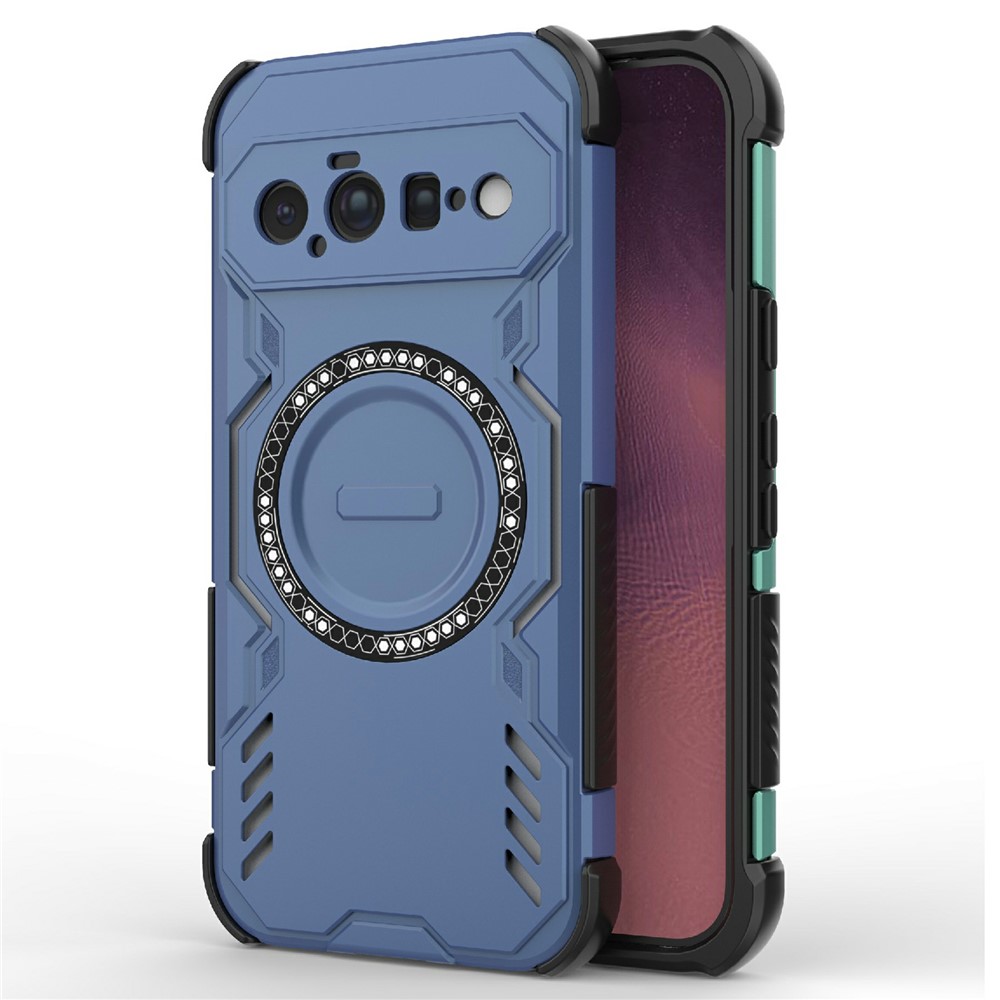 For Google Pixel 11 Magnetic Case Butterfly Armor Hollow Heat Dissipation PC + TPU Phone Cover - Blue