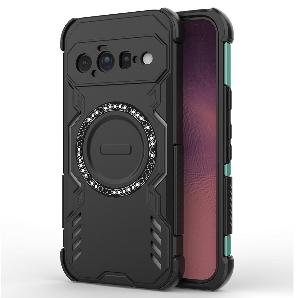 For Google Pixel 11 Magnetic Case Butterfly Armor Hollow Heat Dissipation PC + TPU Phone Cover - Black