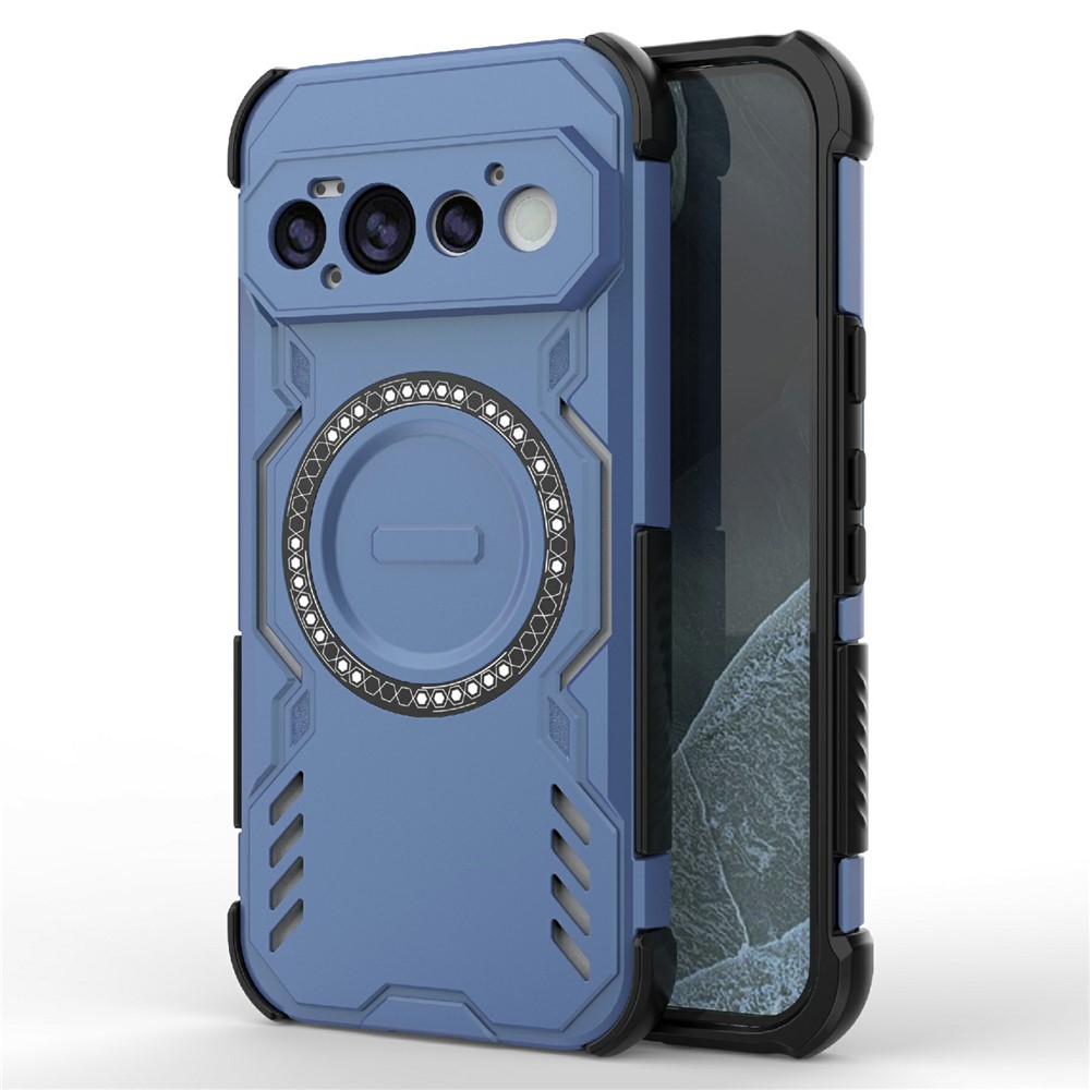 For Google Pixel 11 Pro Magnetic Case Butterfly Armor Hollow Heat Dissipation PC + TPU Phone Cover - Blue