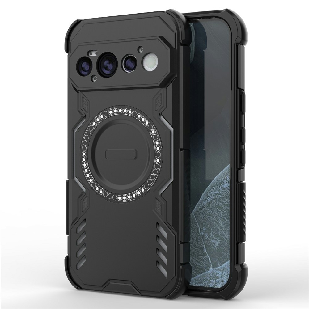 For Google Pixel 11 Pro Magnetic Case Butterfly Armor Hollow Heat Dissipation PC + TPU Phone Cover - Black