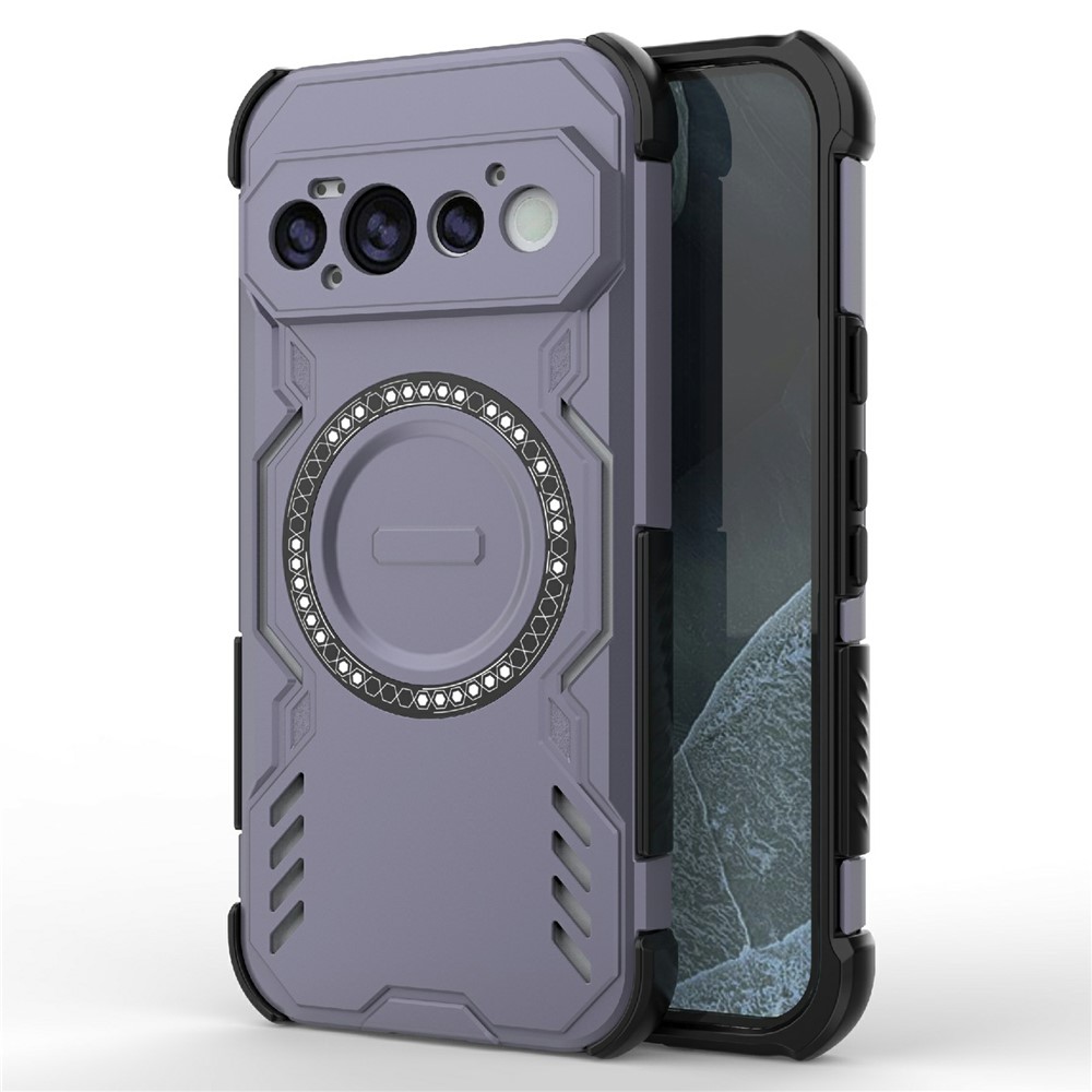 For Google Pixel 11 Pro Magnetic Case Butterfly Armor Hollow Heat Dissipation PC + TPU Phone Cover - Purple