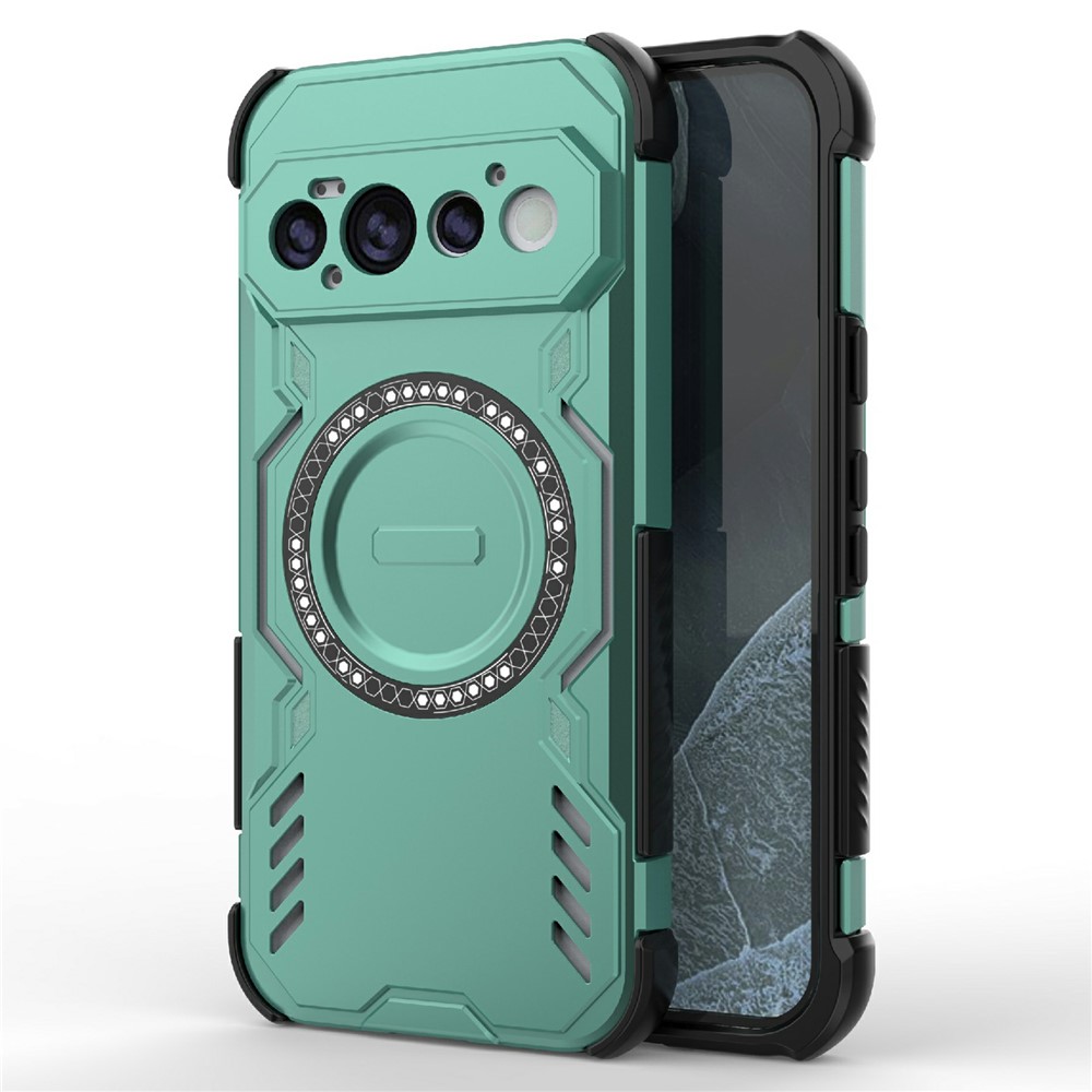 For Google Pixel 11 Pro Magnetic Case Butterfly Armor Hollow Heat Dissipation PC + TPU Phone Cover - Green