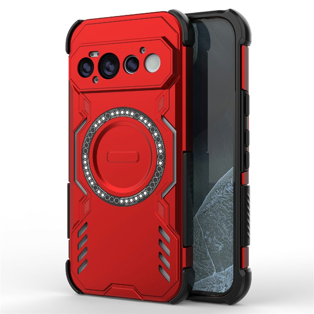 For Google Pixel 11 Pro Magnetic Case Butterfly Armor Hollow Heat Dissipation PC + TPU Phone Cover - Red