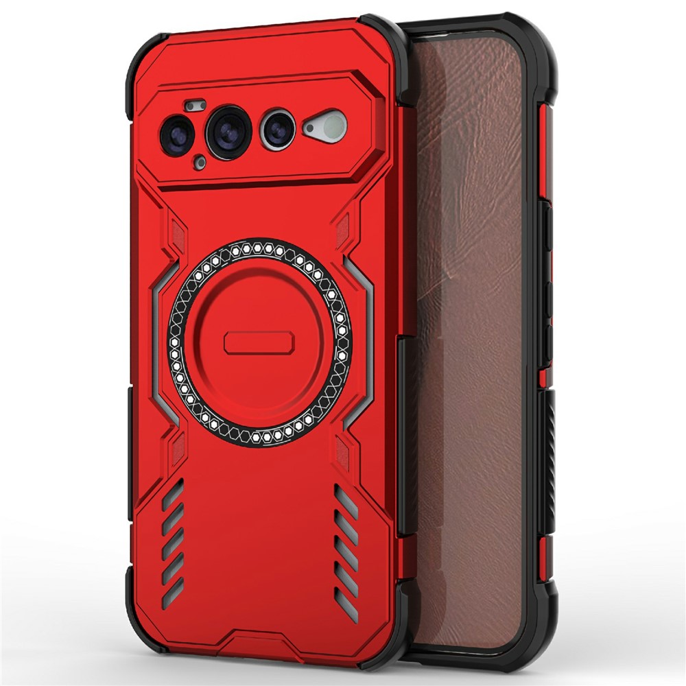 For Google Pixel 11 Pro XL Magnetic Case Butterfly Armor Hollow Heat Dissipation PC + TPU Phone Cover - Red