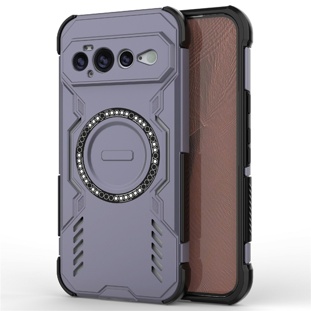 For Google Pixel 11 Pro XL Magnetic Case Butterfly Armor Hollow Heat Dissipation PC + TPU Phone Cover - Purple