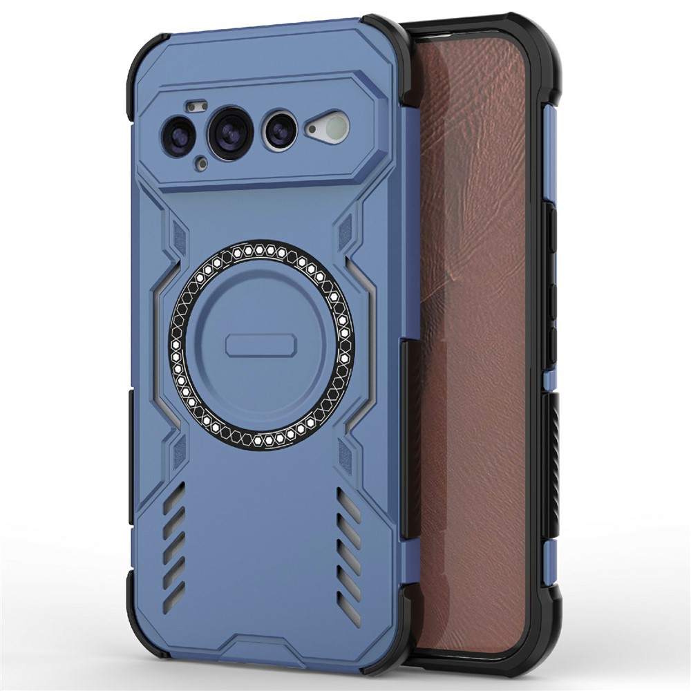 For Google Pixel 11 Pro XL Magnetic Case Butterfly Armor Hollow Heat Dissipation PC + TPU Phone Cover - Blue
