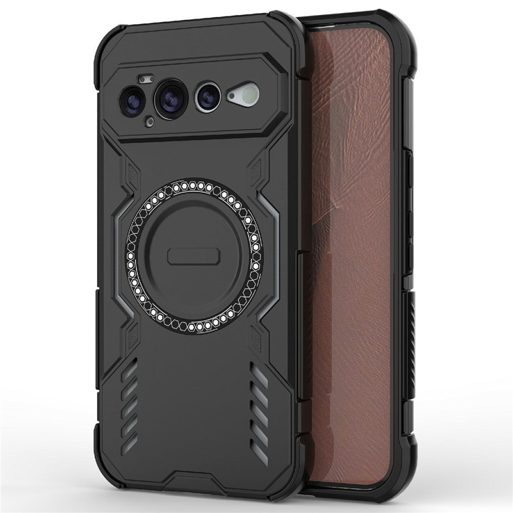 For Google Pixel 11 Pro XL Magnetic Case Butterfly Armor Hollow Heat Dissipation PC + TPU Phone Cover - Black