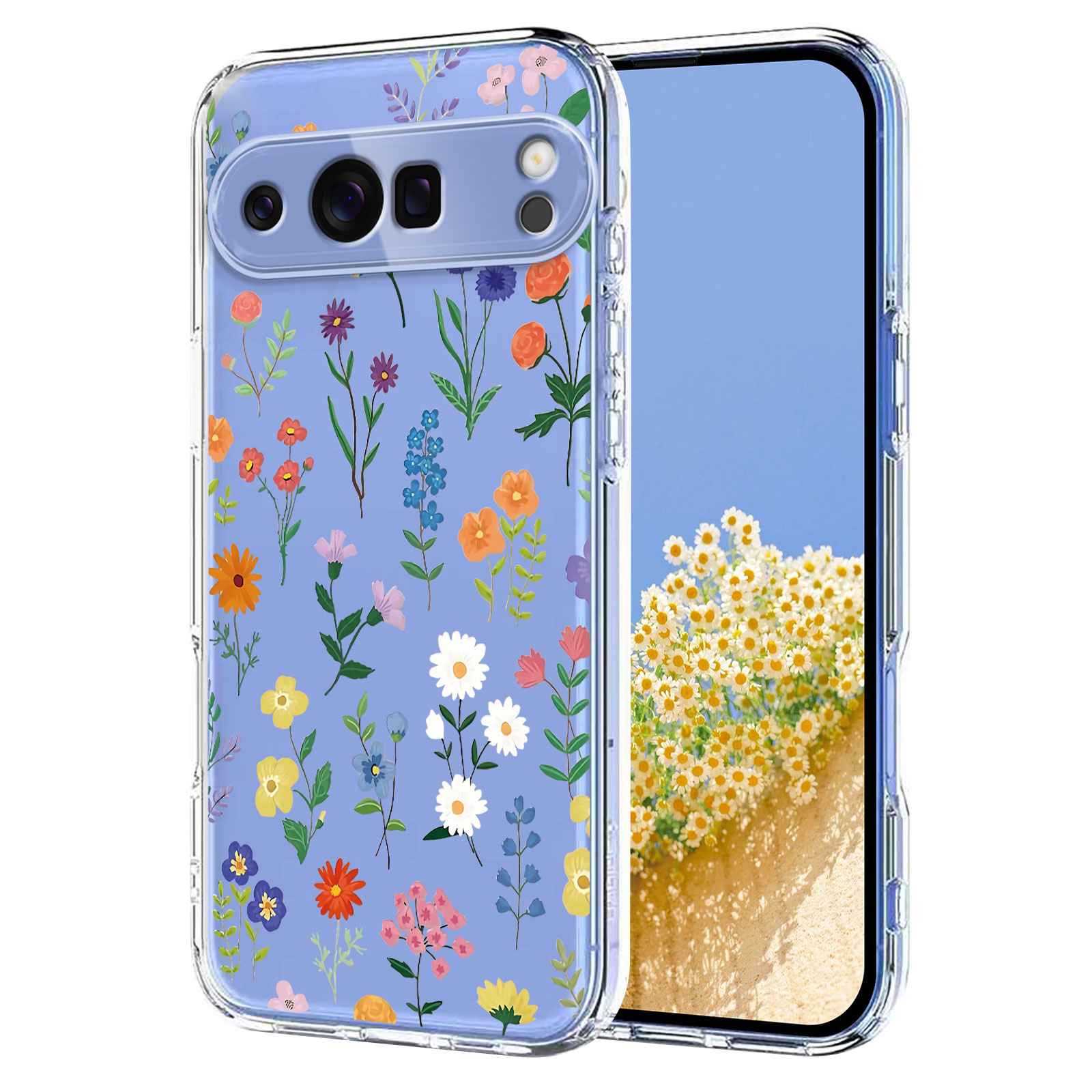 For Google Pixel 9 Pro XL / Google Pixel 10 Pro XL Case Butterfly Floral Pattern Printing TPU Phone Back Cover - Daisies