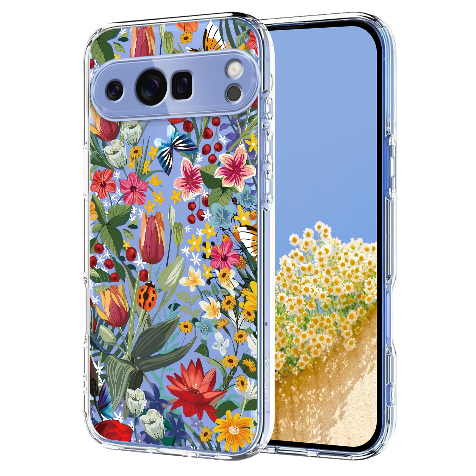 For Google Pixel 9 Pro XL / Google Pixel 10 Pro XL Case Butterfly Floral Pattern Printing TPU Phone Back Cover - Lilies